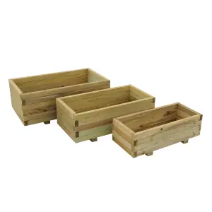 Forest Garden Durham Wooden Rectangular Planter, Pack of 3 (H)33cm (W)90cm