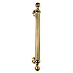 2x Ornate Pull Handle with Reeded Grip 353mm Fixing Centres Polished Brass