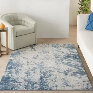 Grey Blue Rustic Textures Luxurious Easy to Clean Modern Abstract Bedroom & Living Room Rug -120cm X 180cm