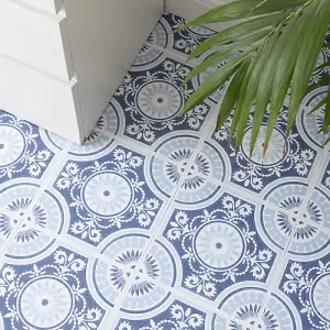 Floor Pops Ezra Blue Self Adhesive Vinyl Floor Tiles Pack of 10 (0.93sqm)