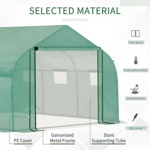 Outsunny 3.5 x 3 x 2m Outdoor Tunnel Greenhouse w/ Roll Up Door 6 Windows Green