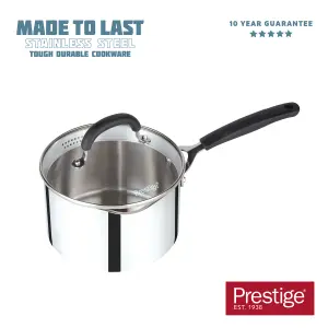 Prestige Made to Last Silver Round Stainless Steel Dishwasher Safe Saucepan with Double Sided Straining Lids 20cm, 2.8L