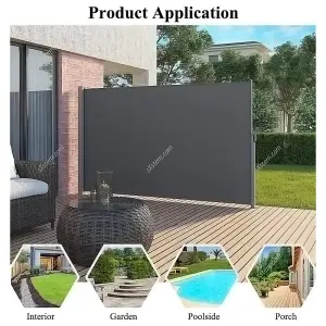 Outdoor Grey Folding Retractable Garden Sided Awning  Waterproof Sunshade Privacy Panel Gazebo Sidewall Panels 300 x 180 cm