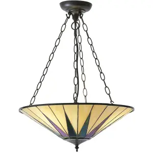 Tiffany Glass Hanging Ceiling Pendant Light Dark Bronze 3 Lamp Shade i00096