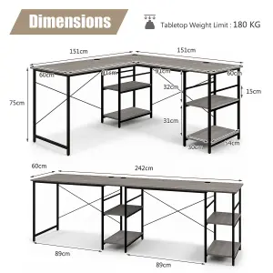 Costway L-Shaped Corner Computer Desk Study Writing Desk Workstation with Storage Shelf