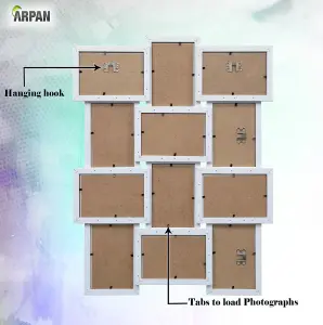 Arpan Multi Aperture Picture Wooden Photo Frame Holds 12 x 6 x4 Photos, Collage Picture Wall-Mounted Frame (White)