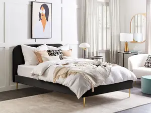 Velvet EU King Size Bed Black FLAYAT