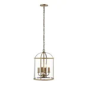 Luminosa Lambeth 4 Light Ceiling Pendant Antique Brass, Glass, E14