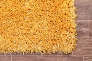 Yellow Plain Shaggy Modern Sparkle Easy to Clean Rug For Dining Room Bedroom And Living Room-80cm X 150cm