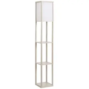 HOMCOM Floor Lamp Reading Lamp with 3-Tier Storage Shelf for Home Office Oak