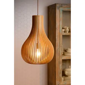 Lucide Bodo Scandinavian Pendant Light 38cm - 1xE27 - Light Wood