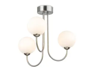 Luminosa Lyndon 3 Light Globe Flush Fitting Brushed Steel with Opal White Glass