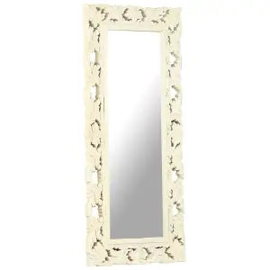 Berkfield Hand Carved Mirror White 110x50 cm Solid Mango Wood