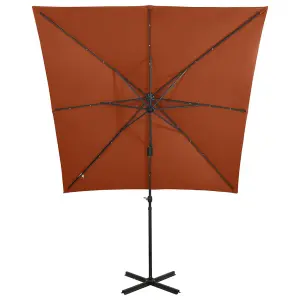 Berkfield Cantilever Umbrella with Pole and LED Lights Terracotta 250 cm