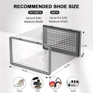 12 X Shoe Storage Boxes - Clear Transparent Shoe Organizer - For Effortless Stacking - With Rear Ventilation Holes