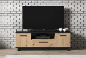 Sophisticated Ines 07 TV Cabinet - Artisan Oak & Black with Ample Storage - W1350mm x H460mm x D400mm