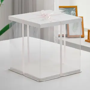 10 Inch Clear Plastic Cake Gift Box with Ribbon 30cm W x 30cm D x 35cm H