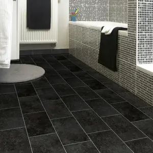 Black Modern Tile Effect Anti-Slip Vinyl Flooring for Home, Shops, Offices, 2.0mm Thick Vinyl Sheet-5m(16'4") X 4m(13'1")-20m²