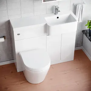 Nes Home 1000mm Right Hand Freestanding Cabinet White with Basin, WC Unit & Toilet