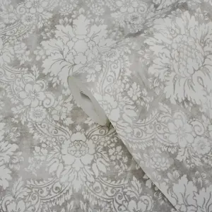 GoodHome Vay Grey Mica effect Damask Textured Wallpaper Sample