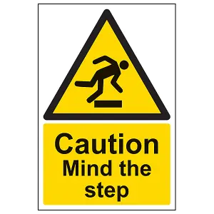 Caution Mind The Step - Warning Sign - Adhesive Vinyl - 200x300mm (x3)