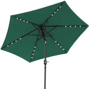 SunDaze 2.5M Green Garden Parasol with Solar LED Lights and Crank Tilt Mechanism Outdoor Patio Umbrella