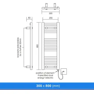 300x800mm Straight Chrome Heated Towel Warmer Ladder Rail Radiator