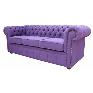 Chesterfield Handmade 3 Seater Sofa Settee Verity Plain Purple Fabric In Classic Style