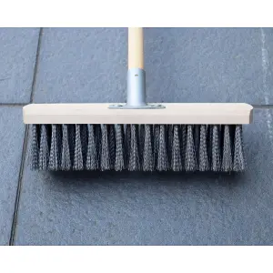 Heavy Duty Garden Broom Metal Wire Bristles Outdoor 30cm / 12" Stiff Hard Brush (with 120cm Long Handle)