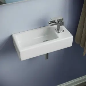 Nes Home Bathroom Wall Hung Cloakroom Ceramic Compact Basin Sink Right Hand