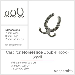 Oakcrafts - Antique Cast Iron Horseshoe Double Hook - Small