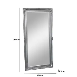 Melody Maison Extra Large Ornate Silver Wall / Floor / Leaner Mirror 100cm x 200cm