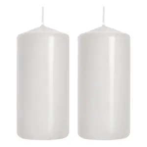 Pillar Candles, Pack of 2, Unscented, Long Burning Time, 10 x 5 cm / 4 x 2 in (White, Matt)