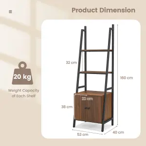 Costway 4-Tier Ladder Shelf with Cabinet 160 CM Tall Bookshelf Industrial Bookcase