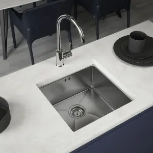 Brushed Steel 1.0 Single Bowl Kitchen Sink & Matching Waste - 440x440mm