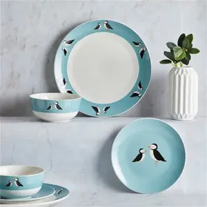 Dunelm Puffin 12 Piece Dinner Set, Coastal, Porcelain