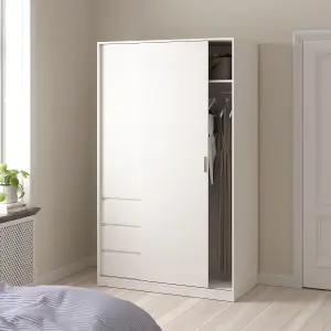 Tvilum Esla Scandinavian Matt white 3 Drawer Double Sliding door wardrobe (H)2004mm (W)1185mm (D)600mm