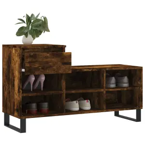 Berkfield Shoe Cabinet Smoked Oak 102x36x60 cm Engineered Wood