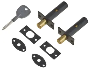 EAI - Rack Bolt - 61mm / 28mm Backset  Black  - Pack 2 Bolts + 2 Keys