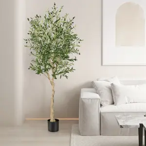 Costway 6FT Artificial Olive Tree 182cm Tall Faux Olive Plants Potted Olive Silk Tree