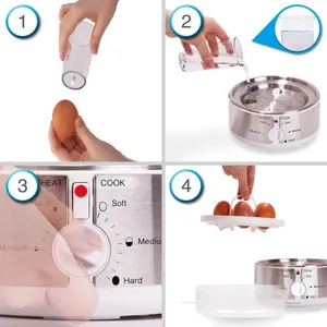 Duronic EB35 7 Egg Boiler Poacher, Steamer Cooker with Timer and Buzzer, Includes Egg Cup Piercer & Water Cup, 350W - white