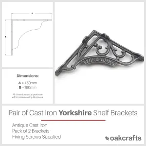 Oakcrafts - Pair of Antique Cast Iron Victorian Style 'Yorkshire' Shelf Brackets - 150mm x 150mm