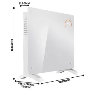 Electric White Glass Panel Heater - 1000W Smart Wi-Fi Wall Moutned Radiator