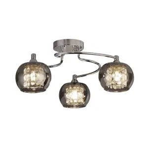 Lighting Collection Tilbury 3 Light Celing, Chrome With Smoked Glass Shades