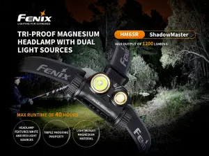 Fenix HM65R ShadowMaster, USB-C Rechargeable Head Torch - 1200 lm - 168m Beam - Powerful 5-150 Lumen Red Light - IP68 Waterproof