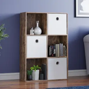 Vida Designs Durham Dark Wood 2x3 Cube Storage Unit & Set of 3 White Foldable Cube Storage Baskets