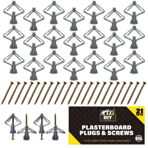 SOL 21pk Plasterboard Plugs and 21pk 36mmx12mm Plasterboard Screws, Plugs and Screws Plasterboard Fixings, Cavity Wall Fixings for