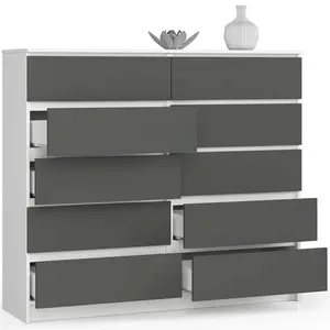 Sideboard, Chest Of Drawers 10 Drawers, Contemporary Chest Of Drawers, Modern Living Room Furniture 121 x 120 x 40 cm White/Gray