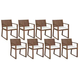 Set of 8 Garden Chairs with Cushions SASSARI Acacia Wood Off-White