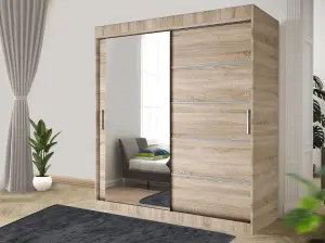 Stylish Bedroom Sliding Wardrobe - Storage Space & Sleek Design comes in Width 100cm/120cm/150cm/180cm/203cm/250cm (Oak, 203cm)